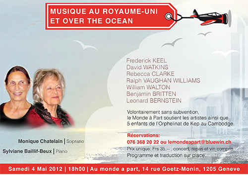 « Musique au Royaume Uni et over the ocean » chant et piano Monique Chatelain et Sylviane Baillif-Beux 