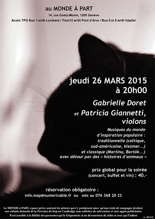 Duo de violons avec Gabrielle DORET et Patricia GIANNETTI  jeudi 26 mars 2015 à 20h00