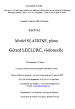 « RECITAL » lMuriel SLATKINE, piano Gérard LECLERC, violoncelle