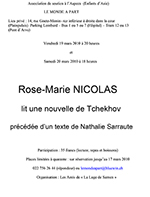 « Rose-Marie NICOLAS » lit une nouvelle de Tchekhov précédée d'un texte de Nathalie Sarraute 