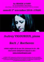 « Récital Audrey Vigoureux », piano samedi 1er novembre 2014 à 19h00
