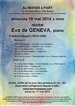 Récital Eva de Geneva, piano – études de Frédéric Chopin dimanche 18 mai 2014 à 19h00 