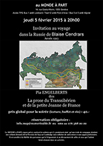 "Invitation au voyage dans la Russie de Blaise Cendrars"  lecture de Pia ENGELBERTS jeudi 05 février 2015 à 20h00
