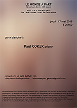 Paul COKER, piano   jeudi 17 mai 2018 à 20 heures   concert, vin et petit buffet : 30.-