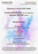 "Récital Berlioz" Anouk MOLENDIJK, mezzo-soprano et Quentin TIЀCHE, piano Dimanche 2 février 2020 à 18 heures